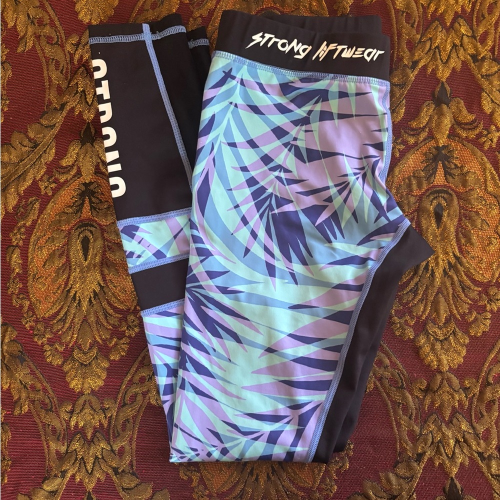 🖤 Strong Liftwear Compression Leggings| Blue Multi Print | Size S